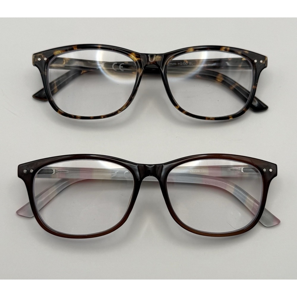 Lot of 2 Blue Light Glasses +0.00 Tortoise Multicolor Eyeglass Frames 62mm
